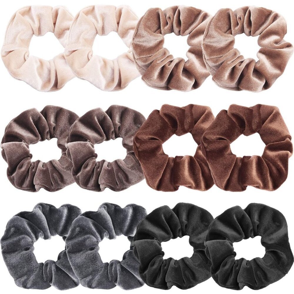 Scrunchies for Women, 12 Pcs Neutral Velvet Scrunchies for Hair, Classic Elastic